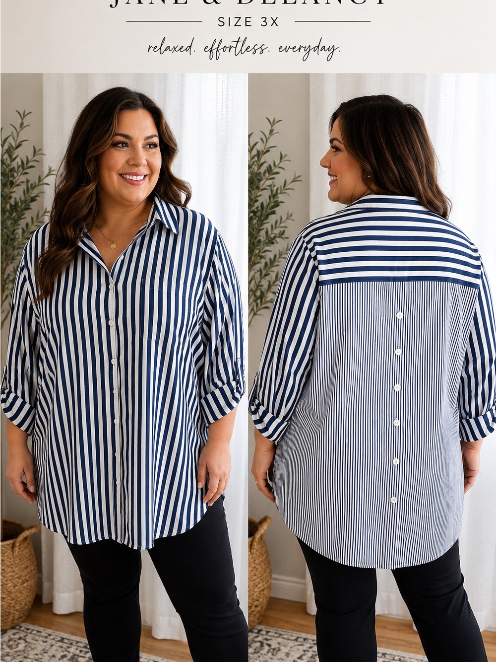 Jane and Delancey Navy and White Striped Button-Back Shirt